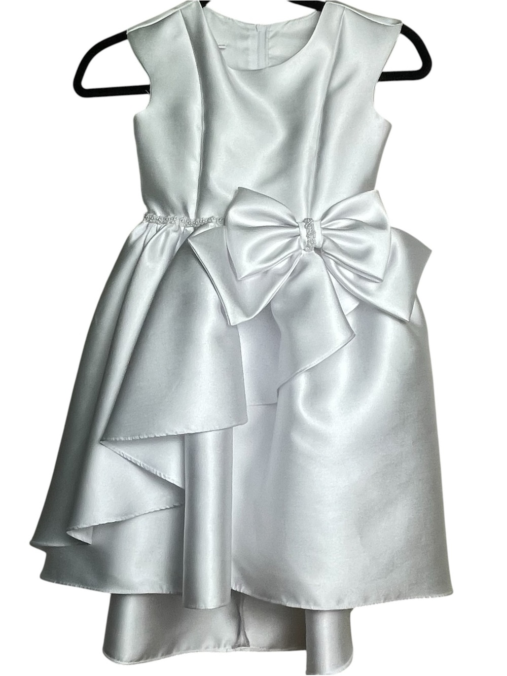 Bonnie Jean Girls Dress White 1st Communion Flower Girl Bow /Tie Back Zip Sz 7